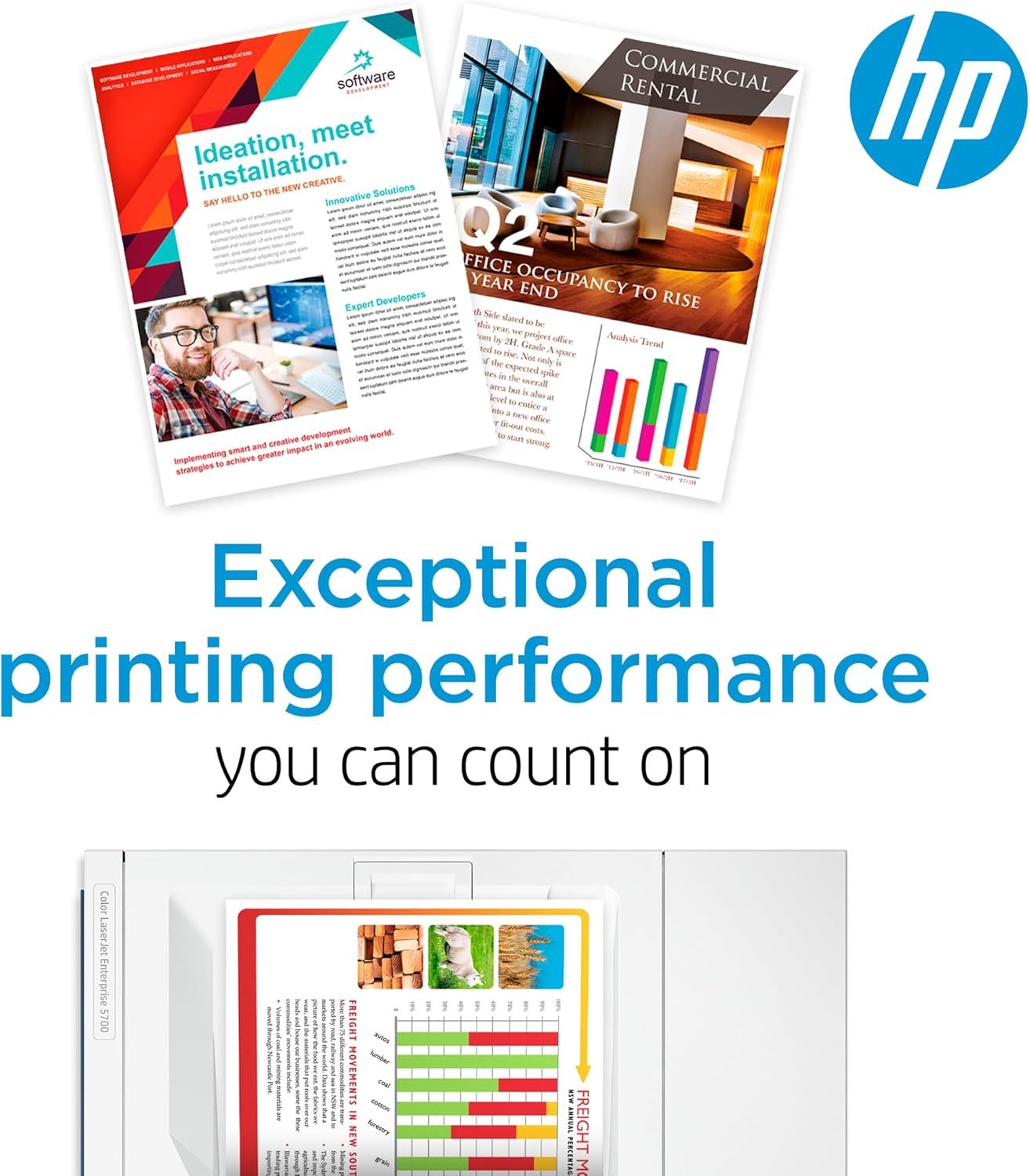 Communicates the superior printing quality and reliability of HP printers to reassure shoppers they can depend on consistent, high-quality output.