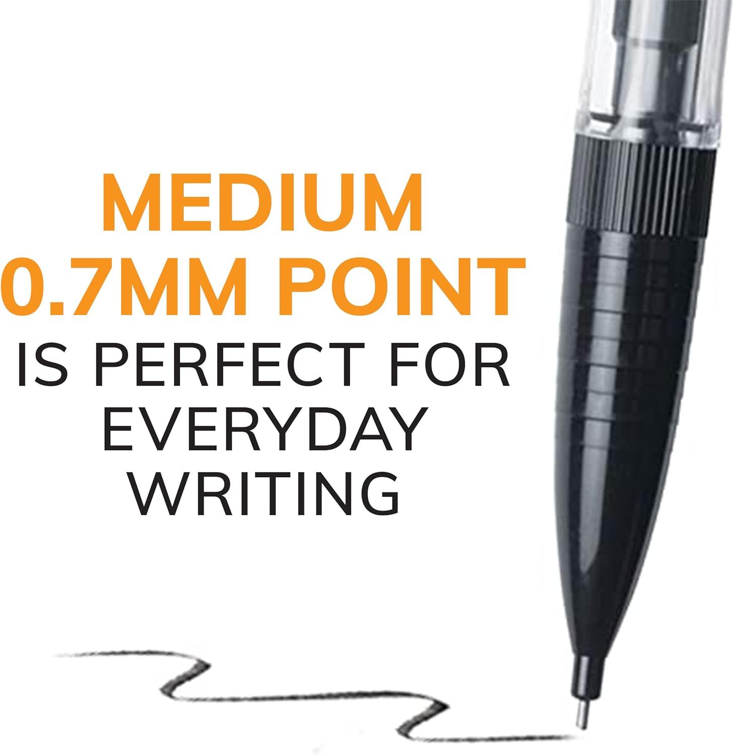 Highlights the pen's 0.7mm medium point size as ideal for everyday writing, reassuring shoppers about its versatility and suitability for general use.