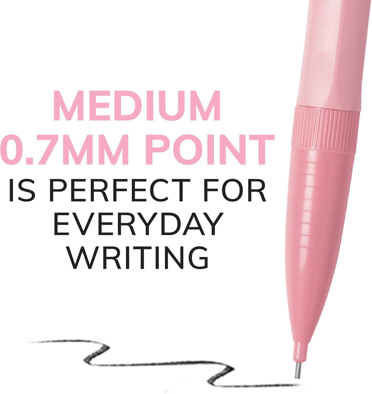 Highlights the pen's medium 0.7mm point size as ideal for everyday writing, reassuring shoppers about its versatility and suitability for general use.