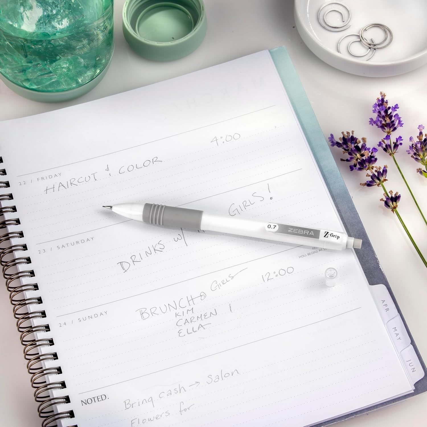 Showcases the planner in a real-world lifestyle setting to help shoppers visualize how the product fits into their daily routine and aesthetic.