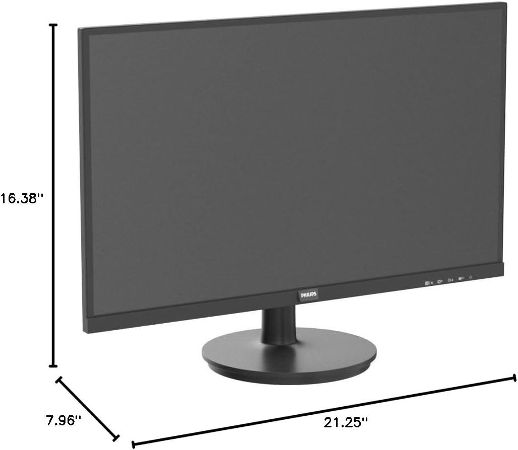 Communicates the exact physical dimensions of the monitor (height, width, and depth) to help shoppers understand the product's size and ensure it fits their workspace.