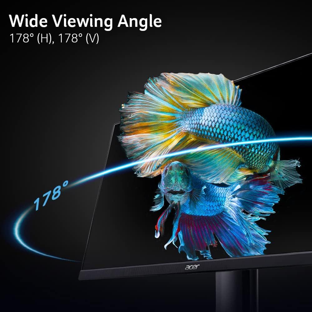 Communicates the monitor's 178-degree viewing angle specification to reassure shoppers that the screen maintains color accuracy and visibility from nearly any angle. Highlights the benefit of…