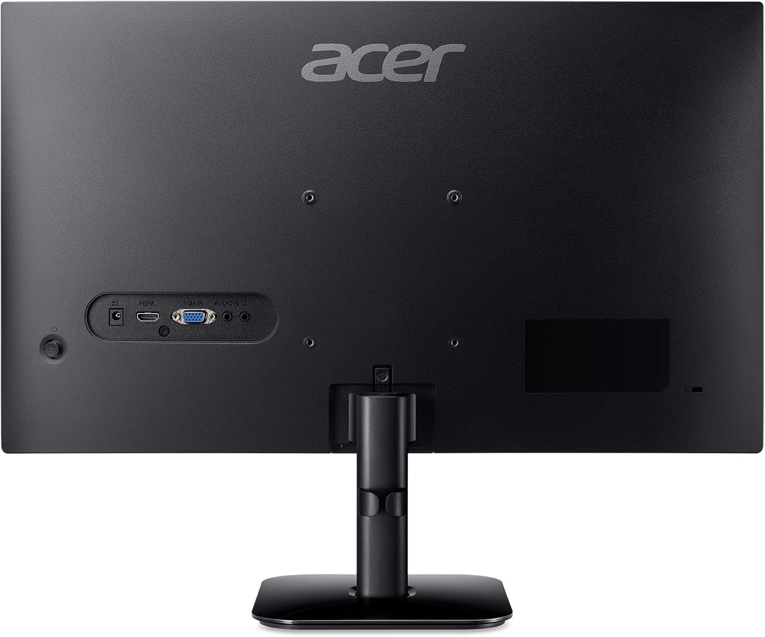 Displays the back view of the Acer monitor with stand and ports visible, providing a clean catalog-style product image for shoppers to see the physical design and connectivity options.