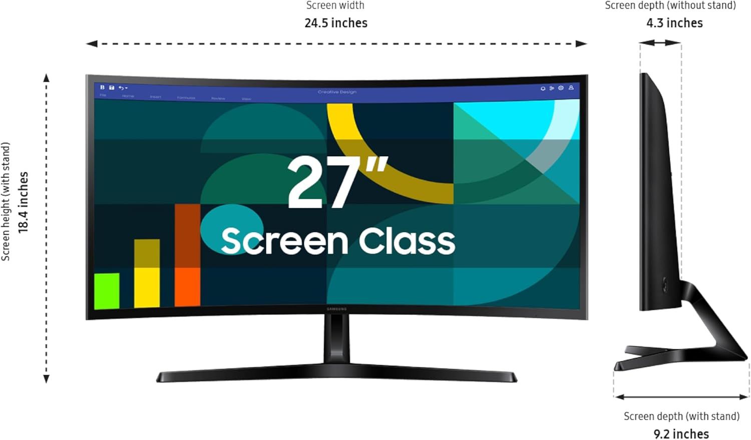 Communicates the exact physical dimensions of the monitor to help shoppers understand its size and ensure it fits their workspace.