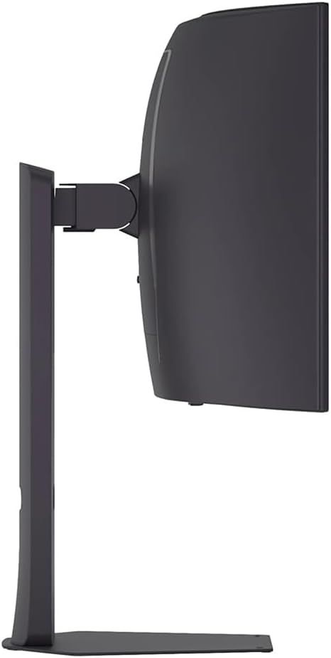 Provides a clean side-angle view of the monitor and stand to show the product's physical design, profile, and mounting mechanism.