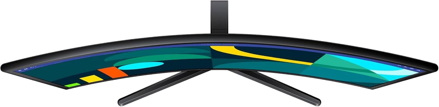 Provides a clean, catalog-style view of the curved monitor from a side angle to show its physical design and screen curvature without distractions.