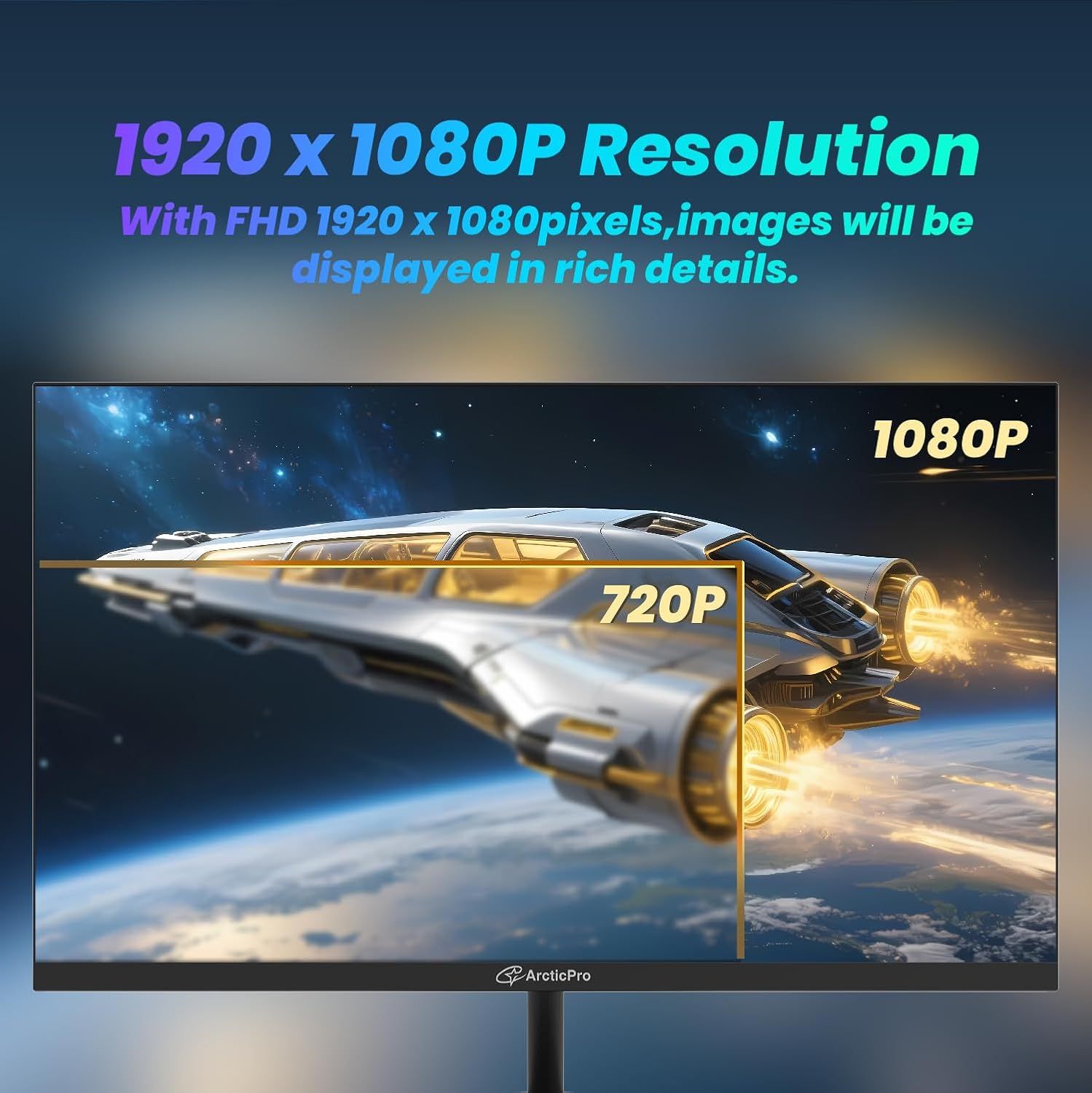 Demonstrates the superior image quality of 1920x1080P resolution compared to 720P, showing shoppers the visual clarity advantage they'll receive with this monitor. Highlights the specific technical…