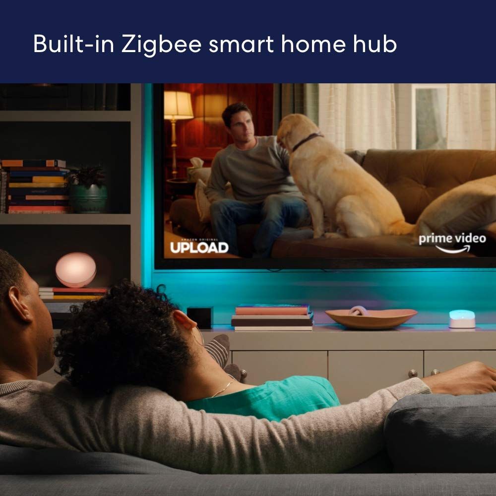 Communicates that the product has an integrated Zigbee smart home hub, allowing shoppers to understand the connectivity and smart home integration capability in a real-world lifestyle context.