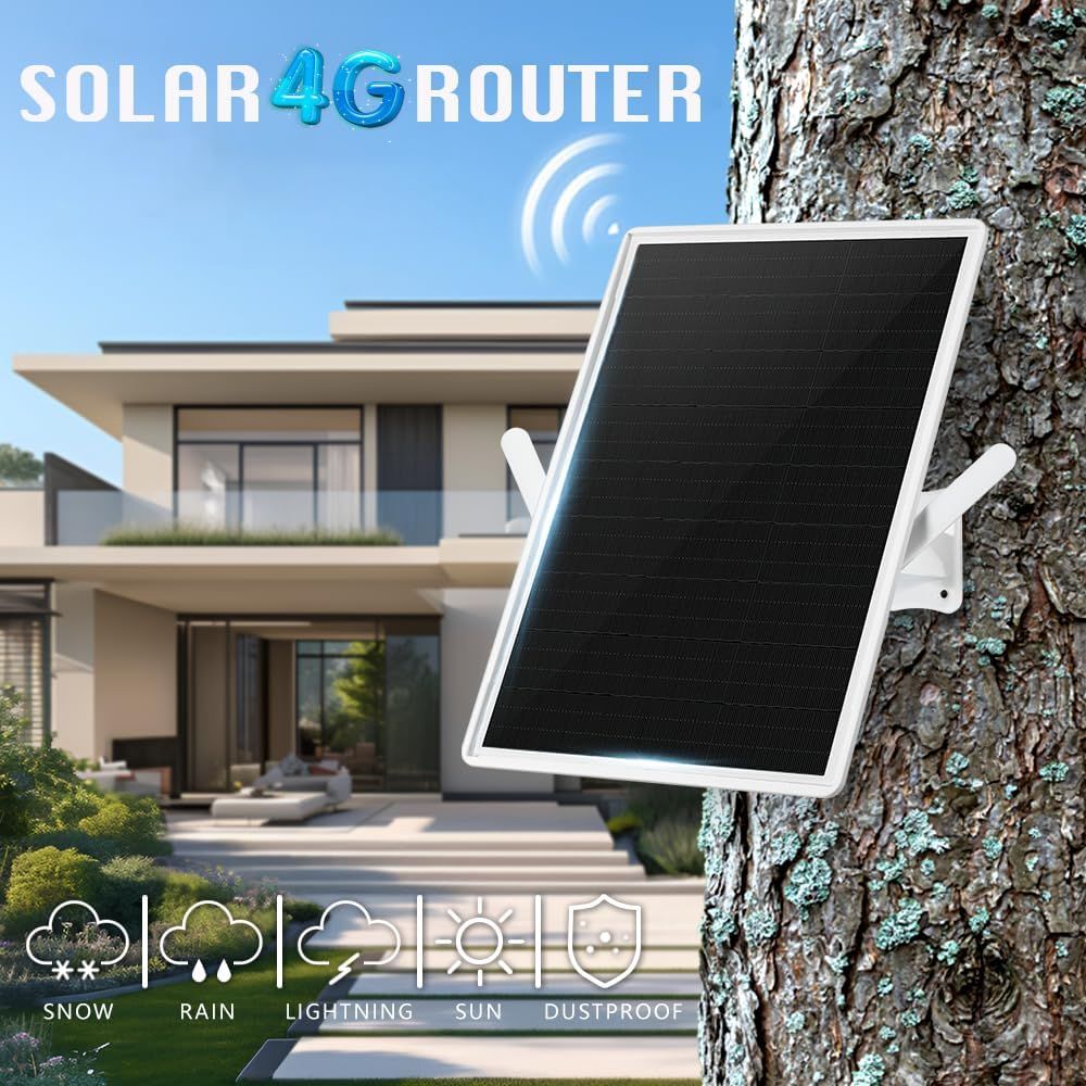 Communicates multiple key benefits of the solar 4G router including solar power capability, 4G connectivity, and comprehensive weather resistance across five different environmental conditions to…