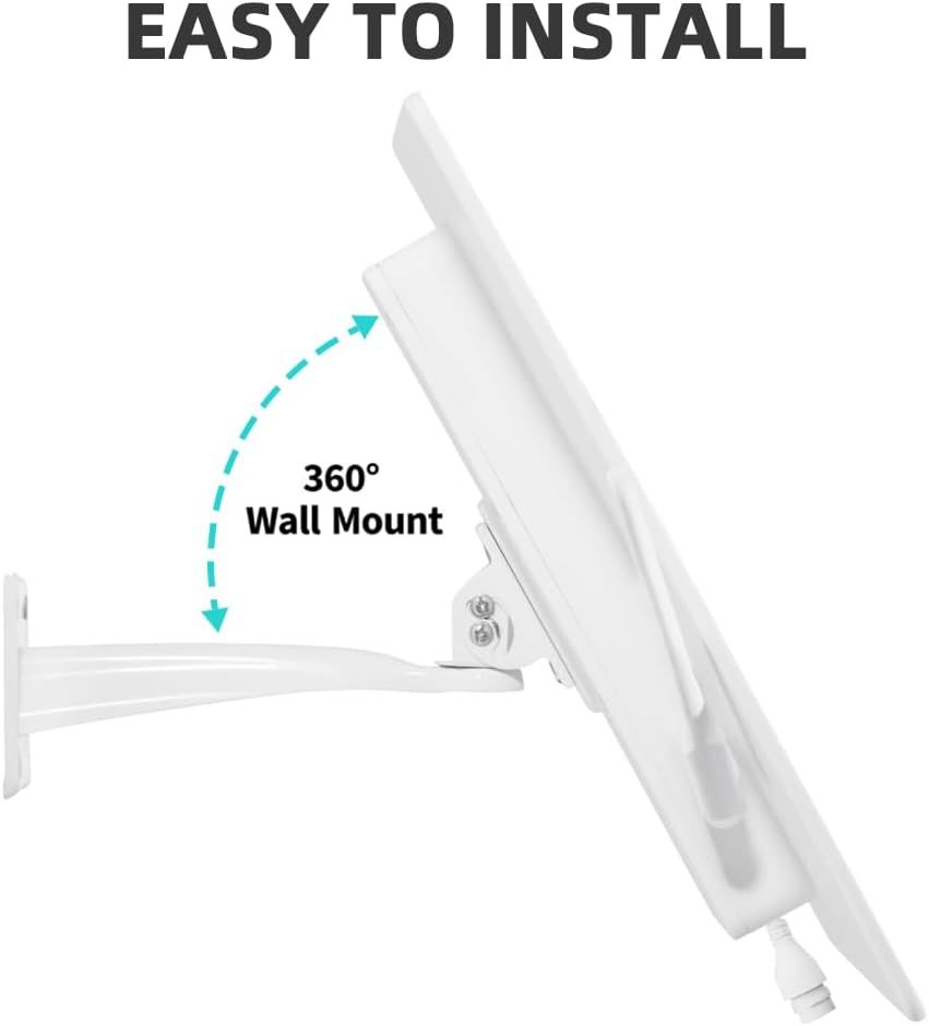 Demonstrates the ease of installation and the 360-degree adjustability of the wall mount, reassuring shoppers that the product is simple to set up and flexible in positioning. Highlights the primary…