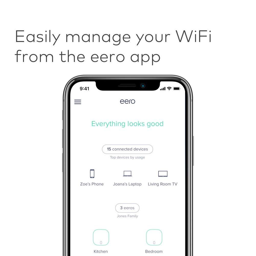 Demonstrates how users can easily manage their WiFi network through the eero mobile app, reassuring shoppers about ease of use and convenient control. Highlights the convenience and simplicity of…