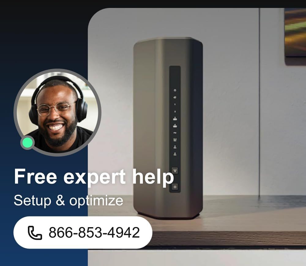 Communicates that customers receive free expert help for setup and optimization, with a visible support representative and phone number to reassure shoppers they'll have assistance.