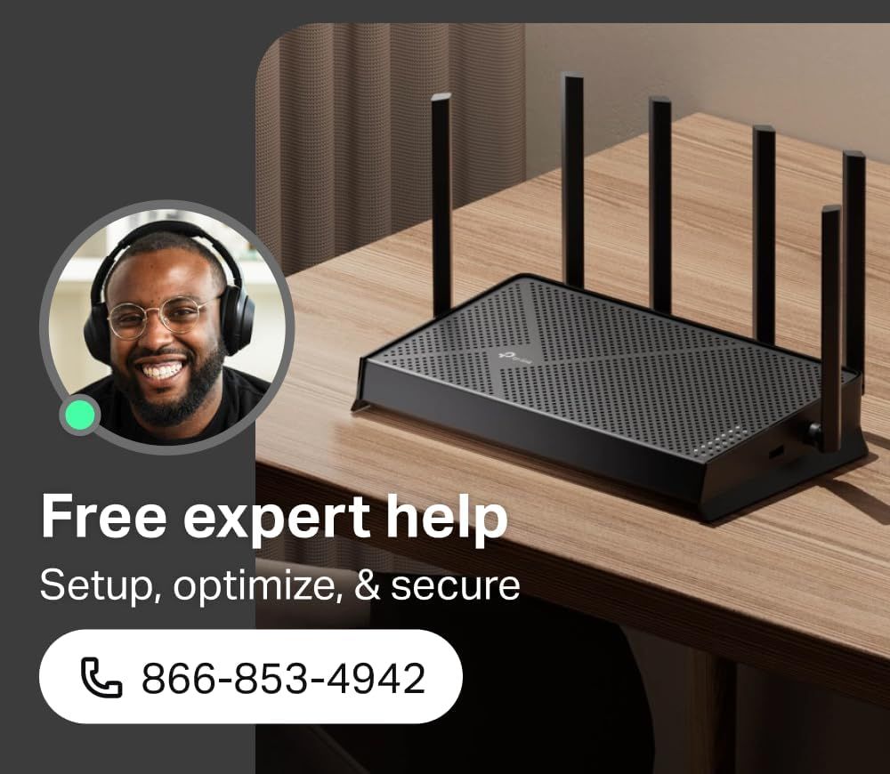Communicates that free expert help is available for setup, optimization, and security, reassuring shoppers that they will receive professional support with their router purchase.