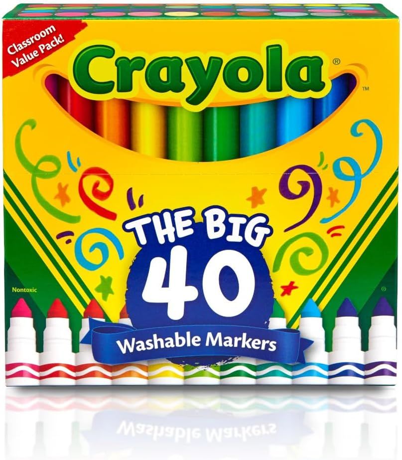 Communicates the large quantity of markers included in the pack to emphasize value and appeal to classroom or bulk buyers. Highlights the washable feature of the markers to reassure parents and…
