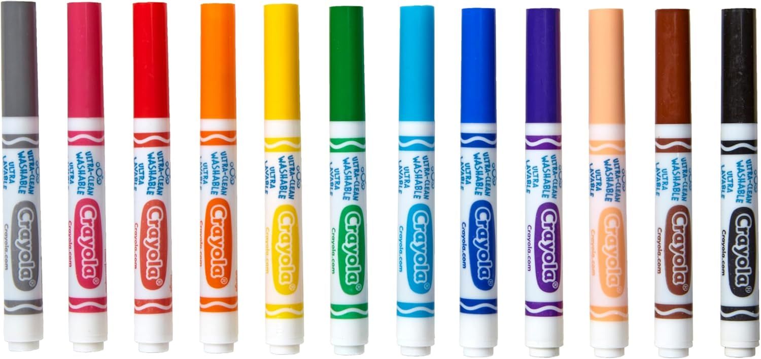 Showcases the full range of Crayola marker colors available to help shoppers understand the variety and choose the right option for their needs.