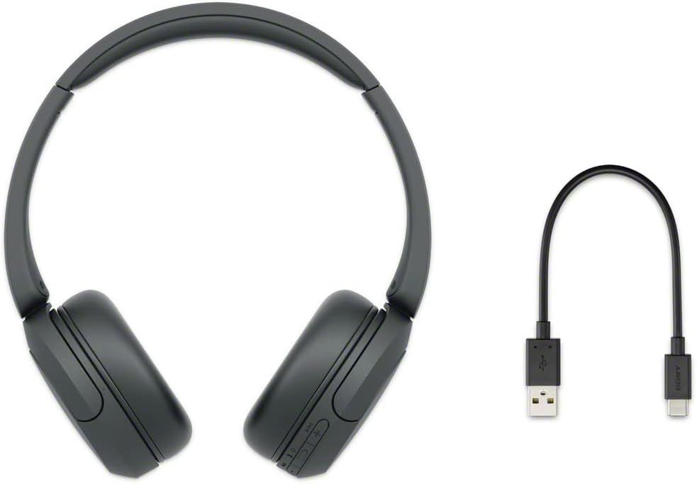 Shows the customer exactly what comes in the box: the headphones and a USB charging cable, helping set clear expectations about included accessories.