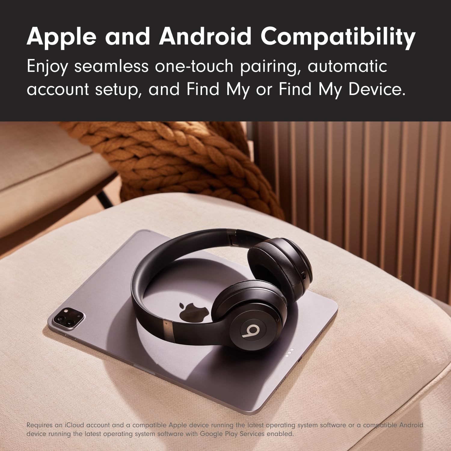 Communicates that the headphones work seamlessly with both iOS and Android devices, reassuring shoppers about cross-platform compatibility and ease of pairing. Highlights the convenience of…