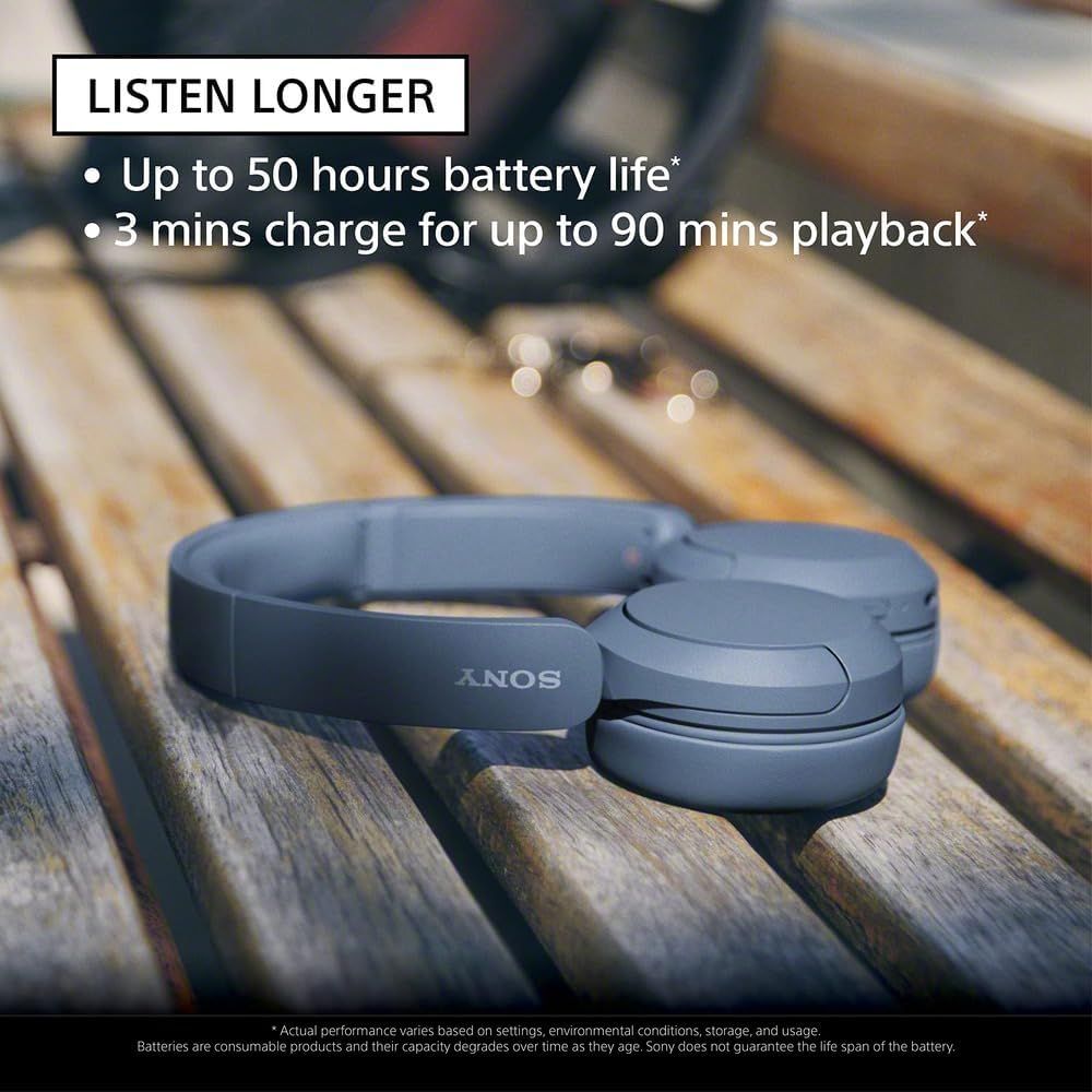 Communicates the product's impressive battery performance metrics to reassure shoppers about long listening time and fast charging capability. Highlights the core benefit of extended listening time…