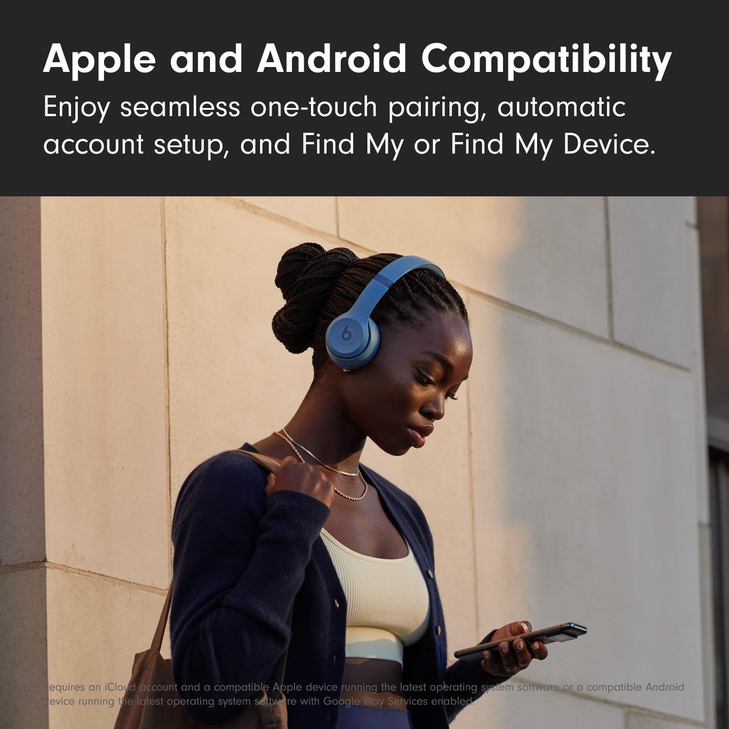 Communicates that the headphones work seamlessly with both iOS and Android devices, reassuring shoppers about cross-platform compatibility and ease of pairing. Highlights compatibility features…