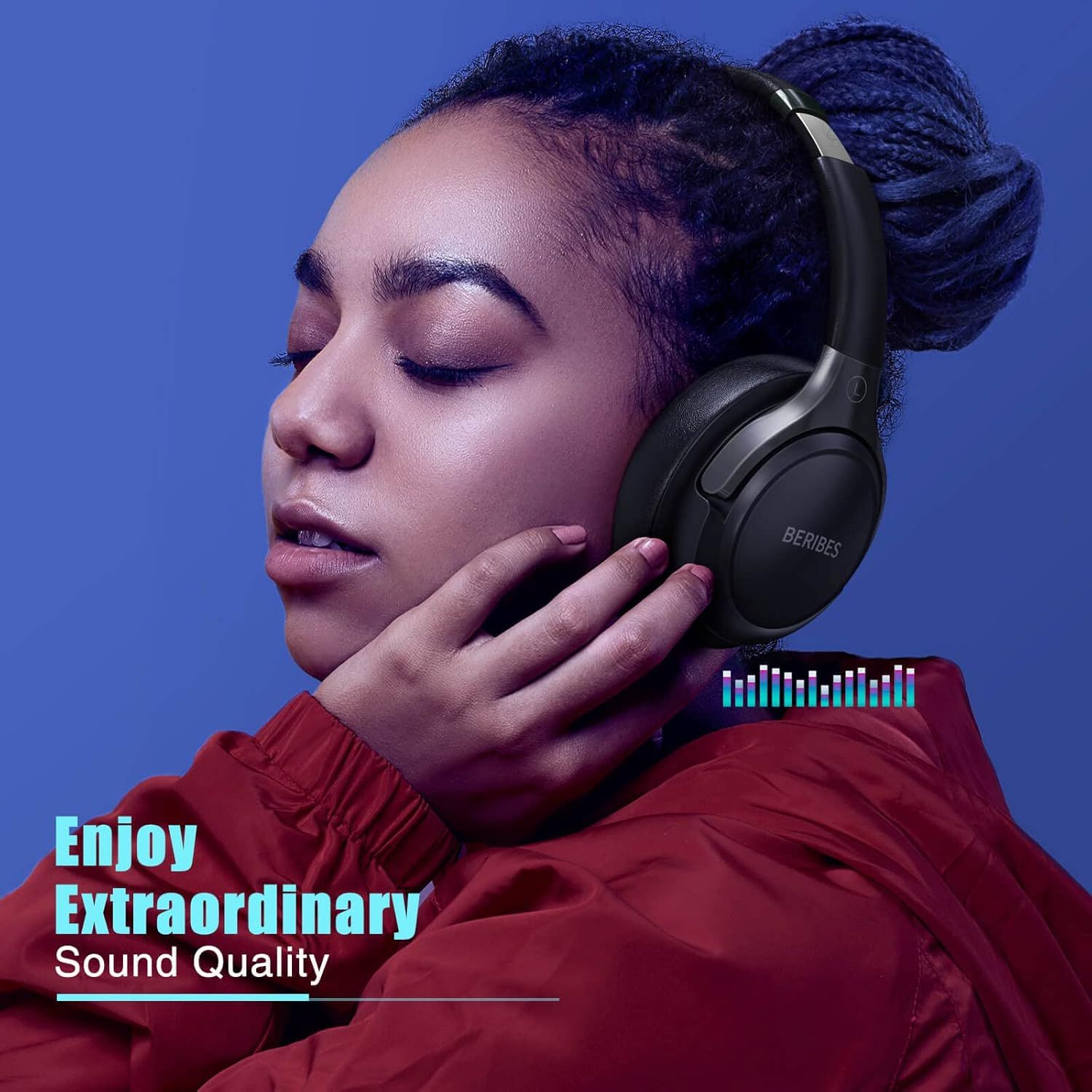 Communicates the headphones' superior audio performance to reassure shoppers they will enjoy an exceptional listening experience.