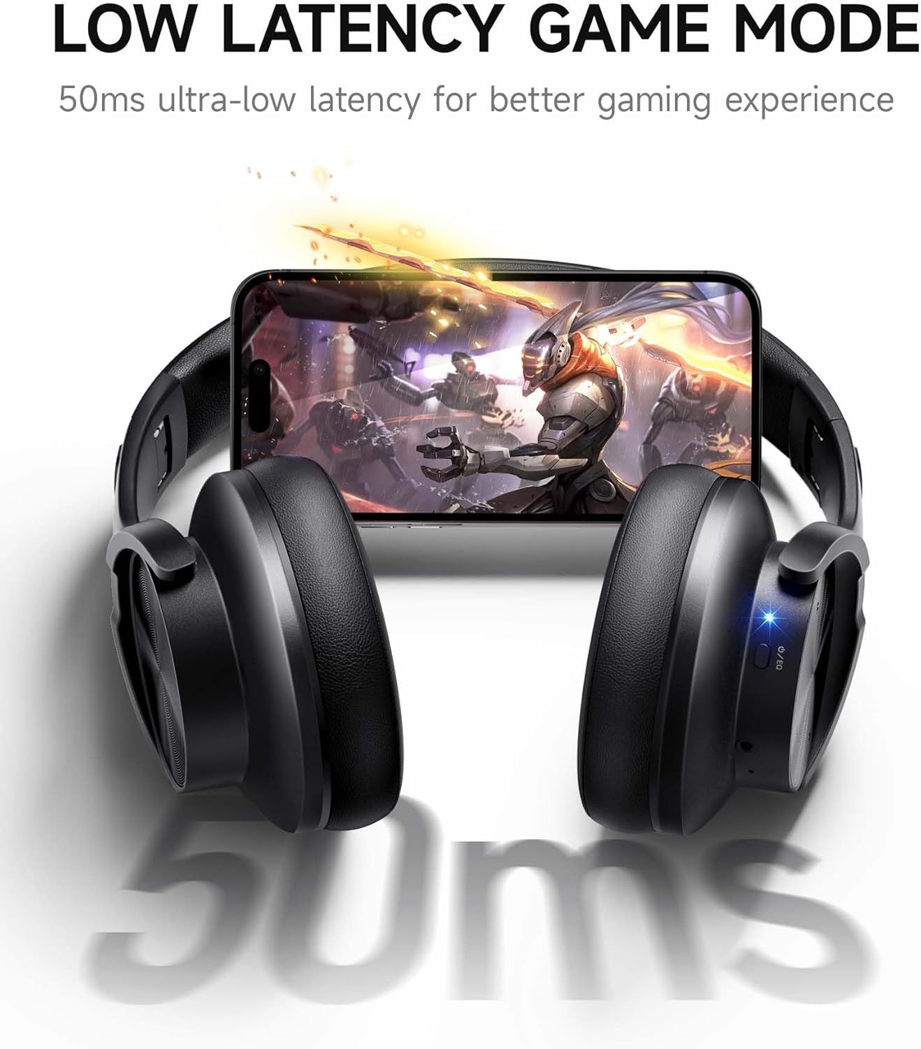 Communicates the product's ultra-low 50ms latency performance to reassure gamers that the headphones deliver fast, responsive audio for competitive gaming. Highlights the key benefit of reduced…