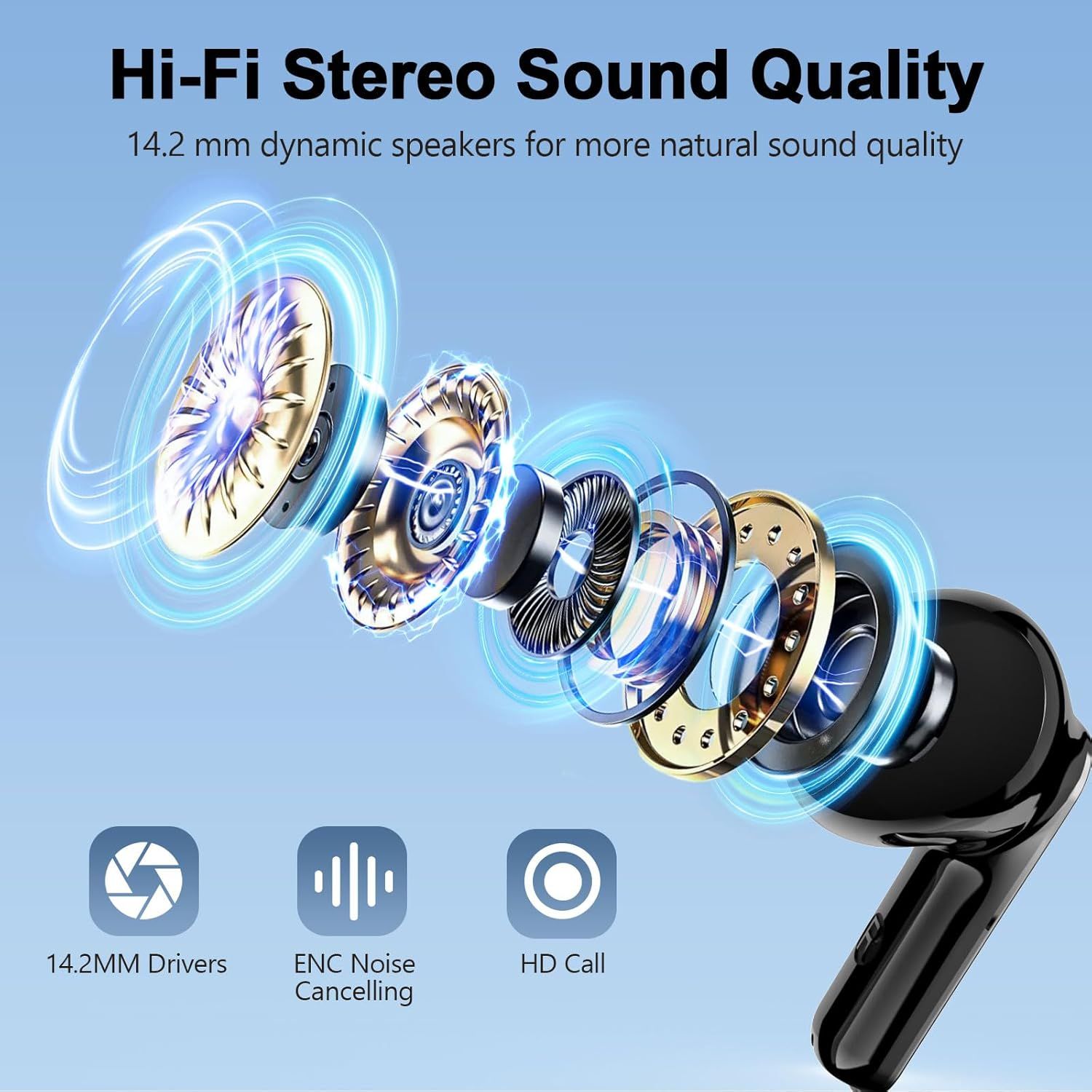 This image breaks down the internal structure of the earbud to showcase the advanced speaker technology and multiple driver components, reassuring shoppers of the product's high-quality audio…
