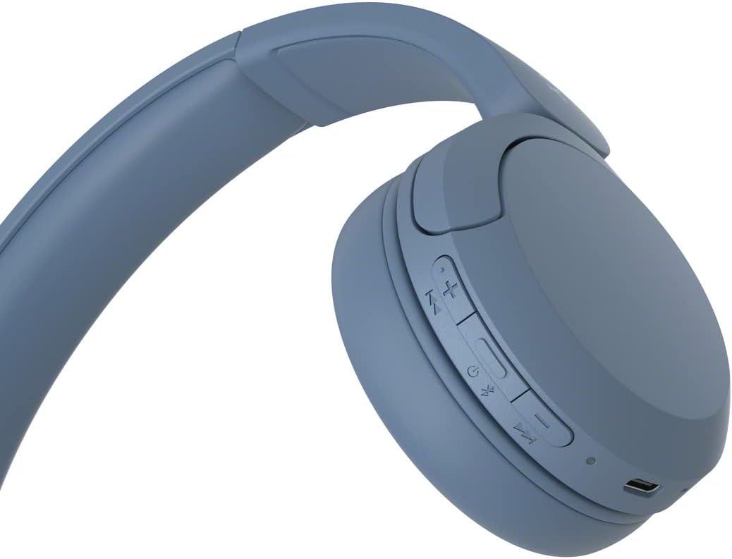 Shows the physical layout and location of control buttons and charging port on the headphones to help shoppers understand the product's interface and functionality.