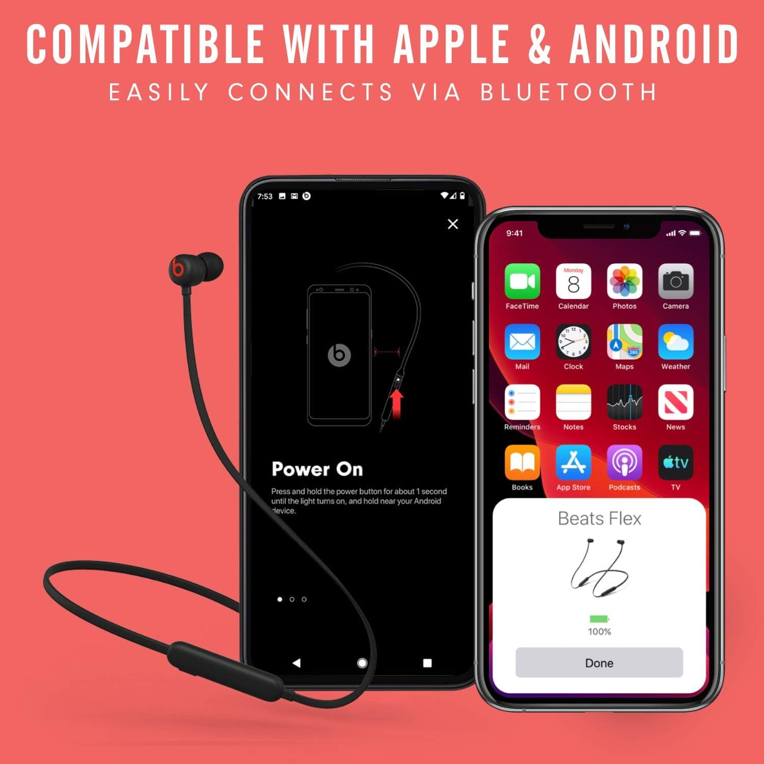 Demonstrates that the product is compatible with both Apple and Android devices and easily connects via Bluetooth, reassuring shoppers of universal device compatibility.