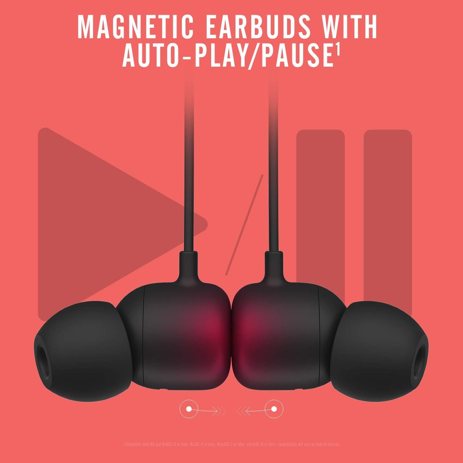 Highlights the magnetic earbuds' auto-play/pause feature to communicate convenience and smart functionality to shoppers.