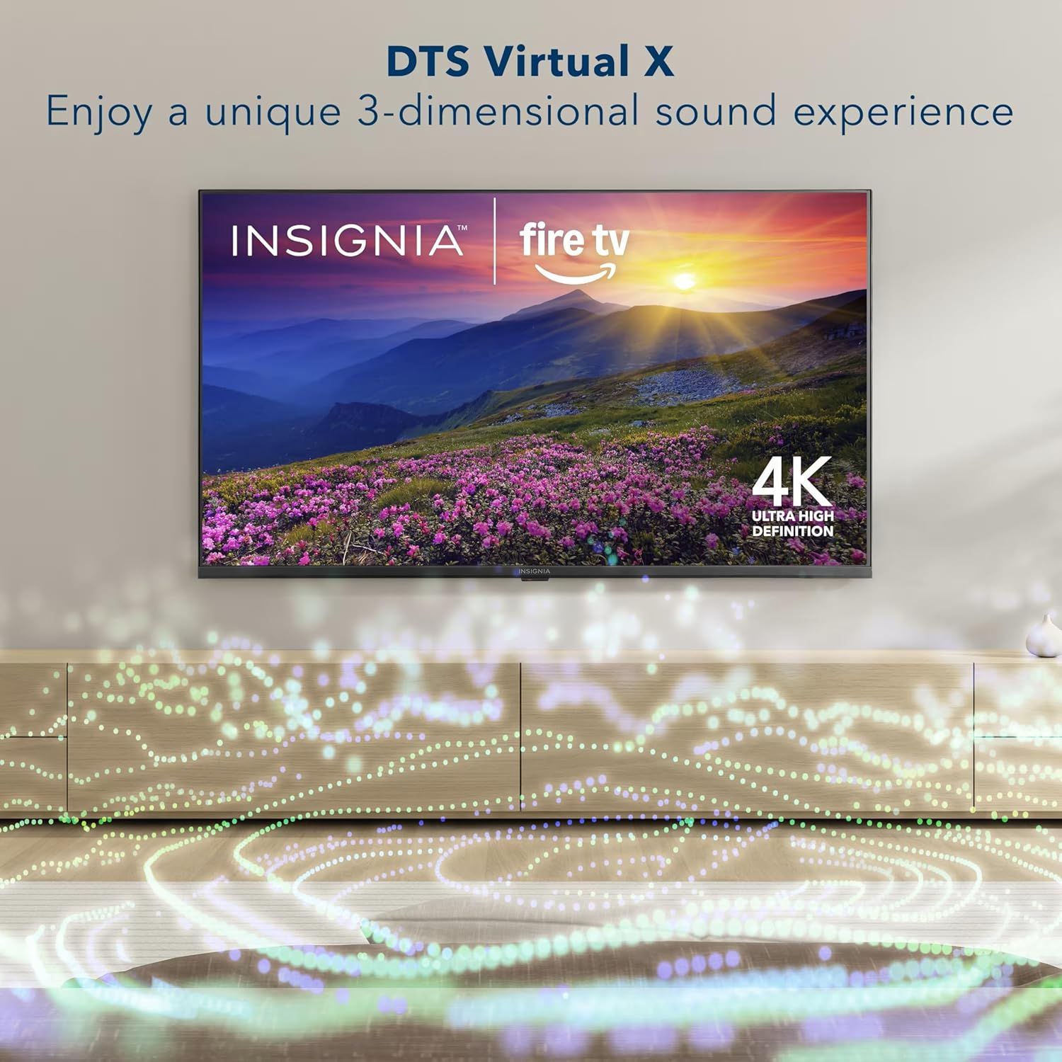 Highlights the TV's advanced audio technology (DTS Virtual X) to communicate an immersive, 3-dimensional sound experience that enhances the viewing experience.
