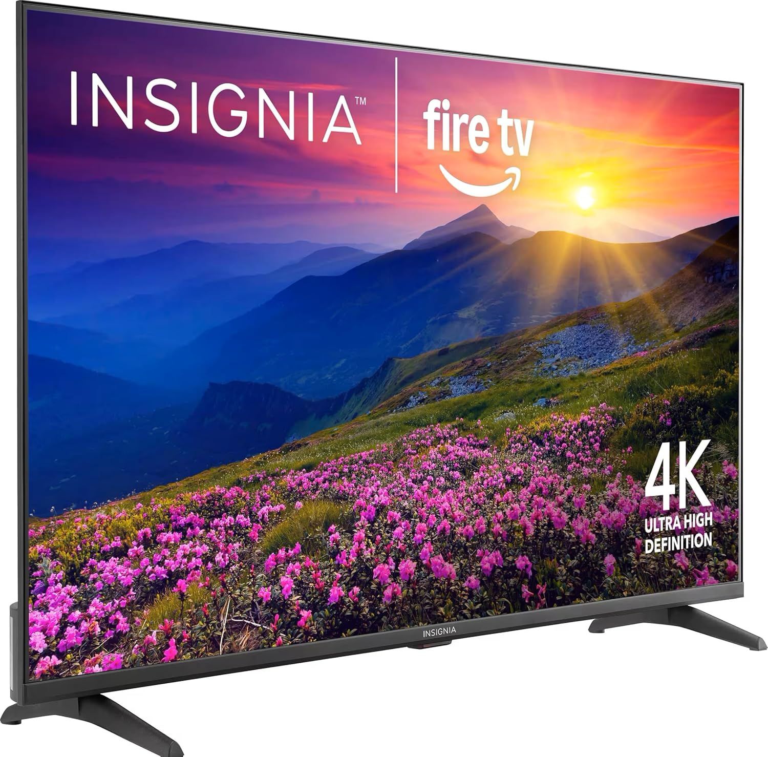 Communicates the brand partnership between INSIGNIA and Amazon Fire TV, while highlighting the 4K Ultra High Definition capability to establish brand identity and key product specification.