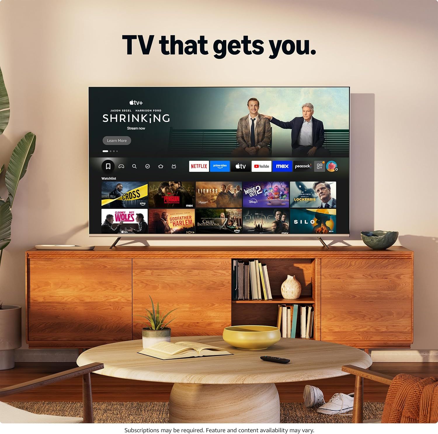Communicates the brand's emotional positioning with the tagline 'TV that gets you' to build connection and trust with shoppers, emphasizing personalized content understanding.