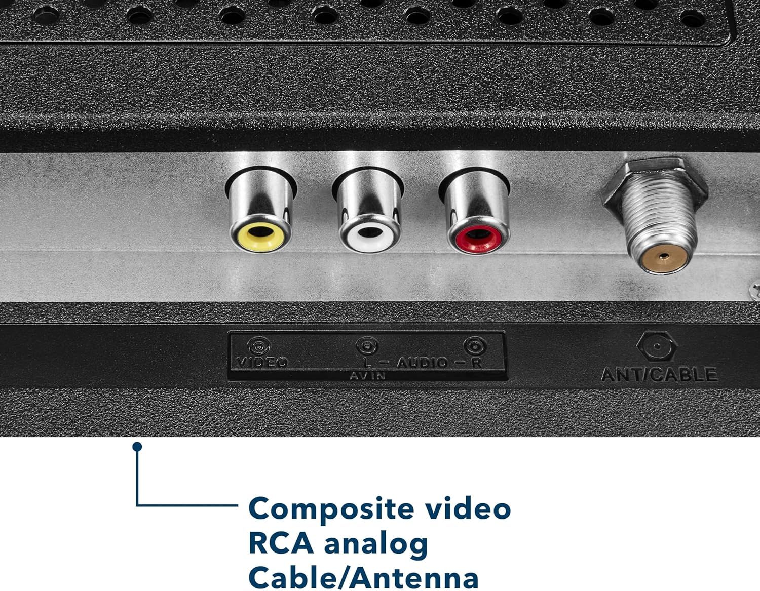 Highlights the specific input/output ports on the device, showing shoppers the connectivity options available for video, audio, and antenna connections. Communicates the product's connectivity…