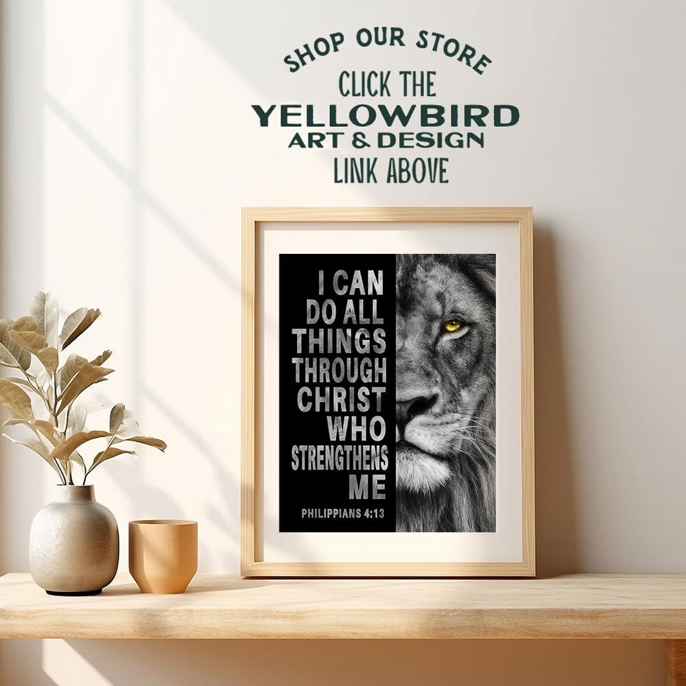 Directs shoppers to visit the brand's store by clicking the Yellowbird Art & Design link, establishing brand identity and encouraging further browsing.
