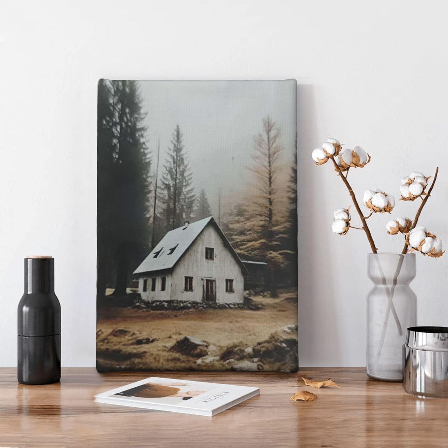 Demonstrates how the canvas print product looks when displayed in a real home setting, helping shoppers visualize the product in their own space.