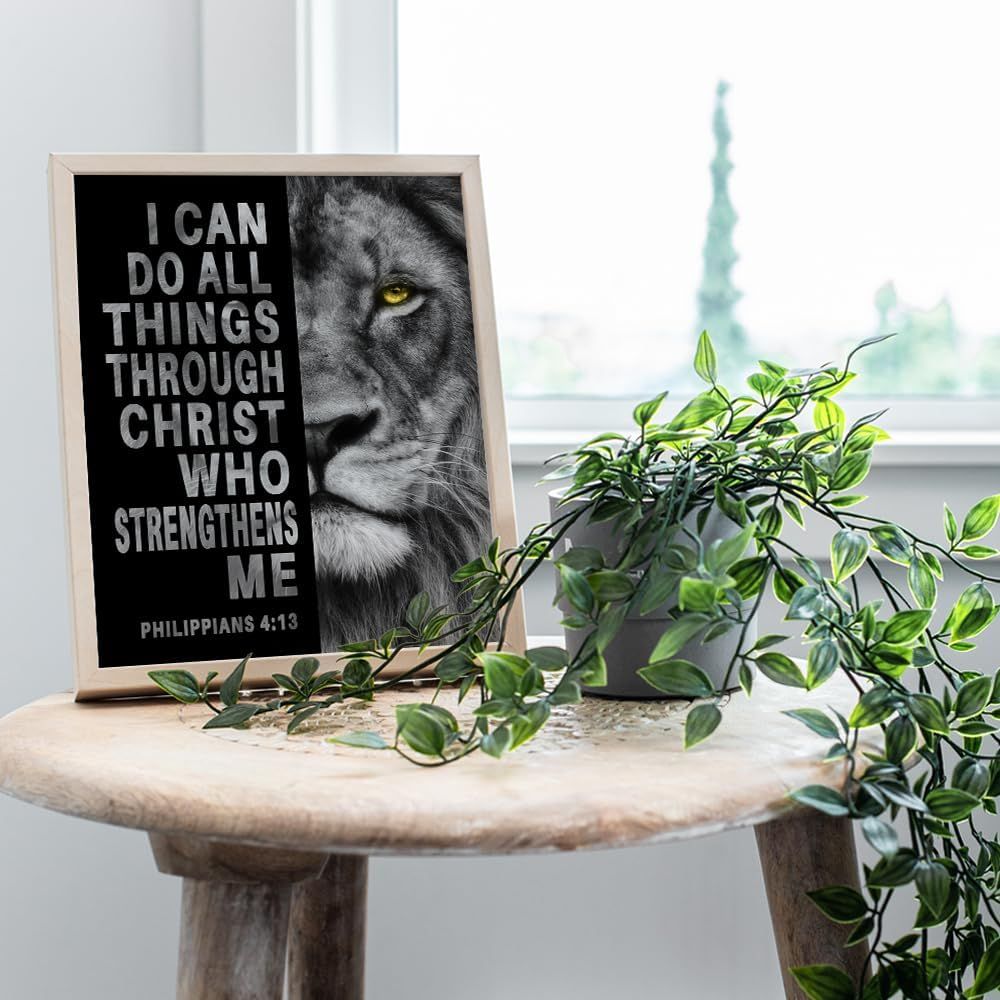 Shows the framed inspirational wall art displayed in a real-world home setting to help shoppers visualize how the product looks when styled in their own space.