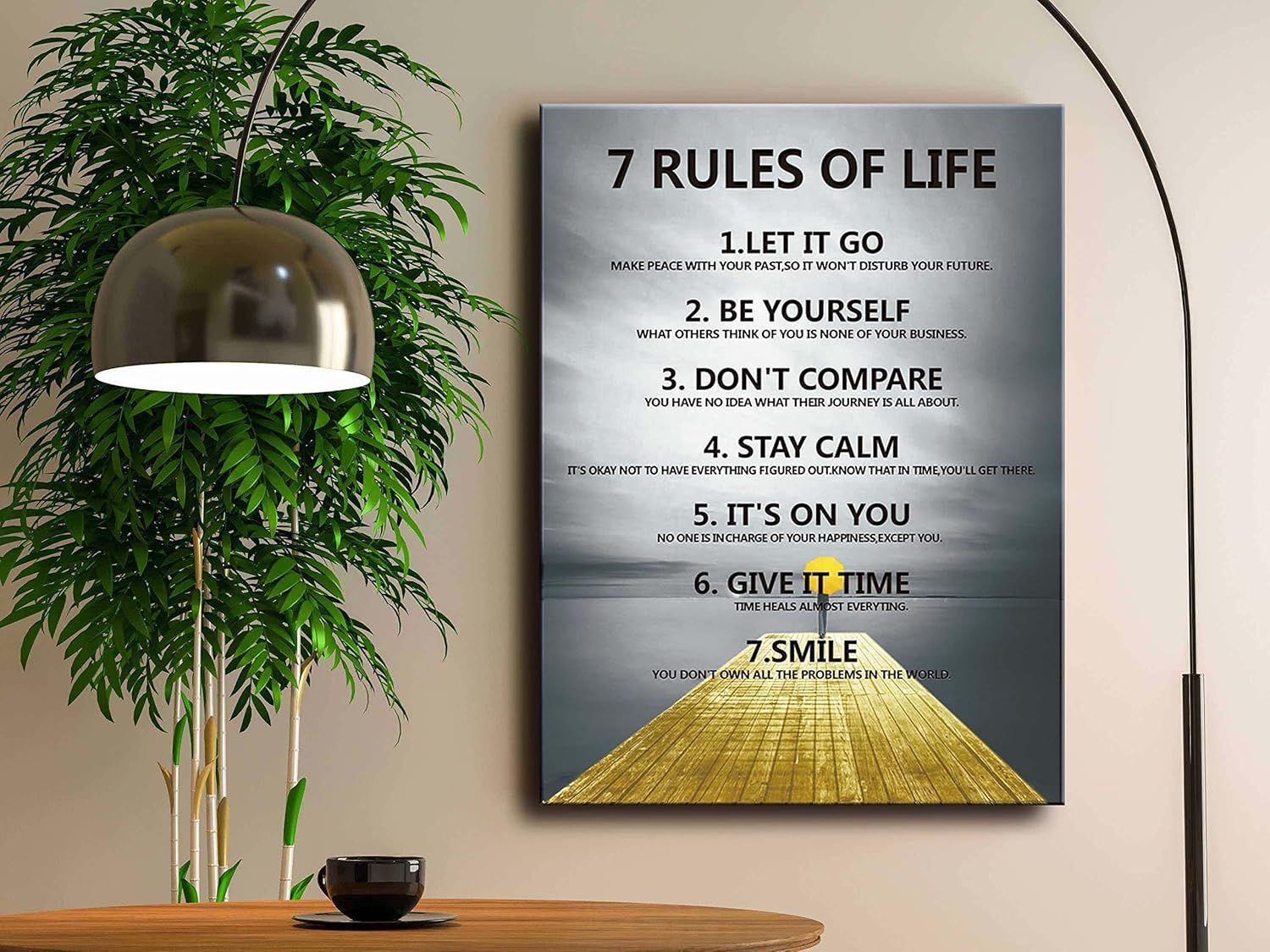Communicates seven distinct life principles in a segmented, numbered layout to inspire and motivate shoppers with multiple pieces of wisdom.