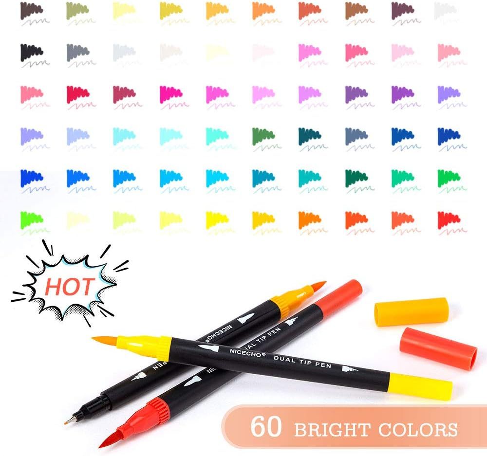 Shows the complete color range and dual-tip design of the marker set to help shoppers understand the variety and versatility they'll receive.