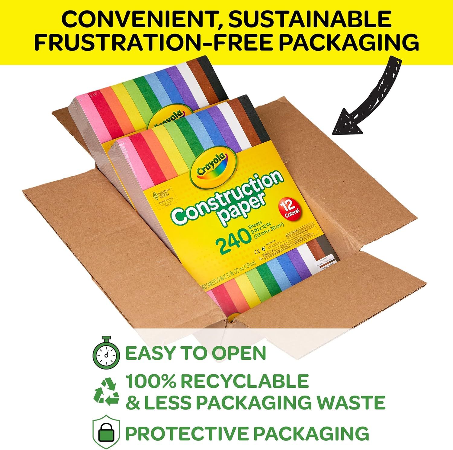 Communicates the environmental responsibility of the product's packaging, emphasizing recyclability, reduced waste, and convenience to reassure eco-conscious shoppers. Highlights multiple distinct…