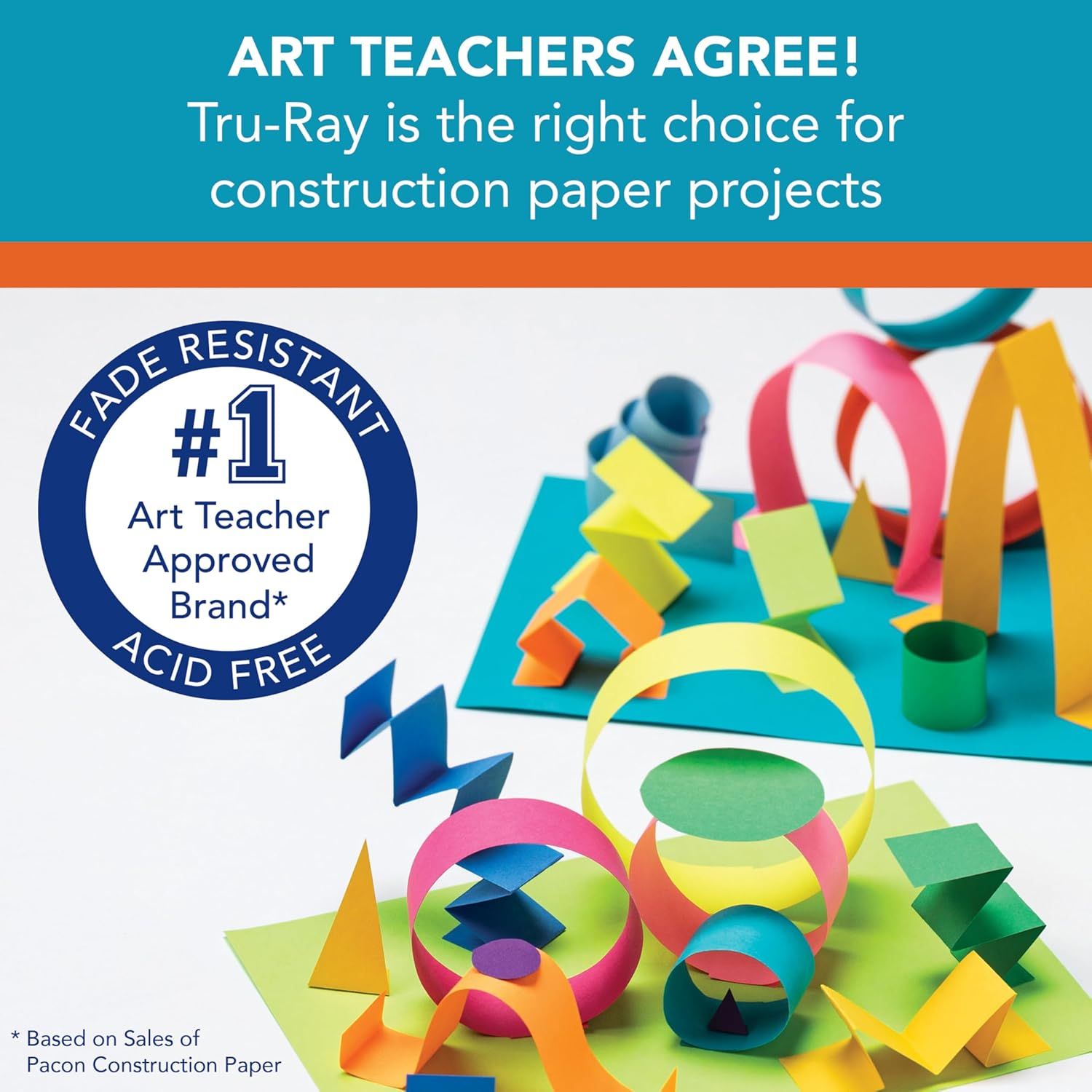 Builds trust and credibility by highlighting that art teachers approve of Tru-Ray construction paper as the #1 choice for classroom projects. Communicates the key product benefits of fade resistance…