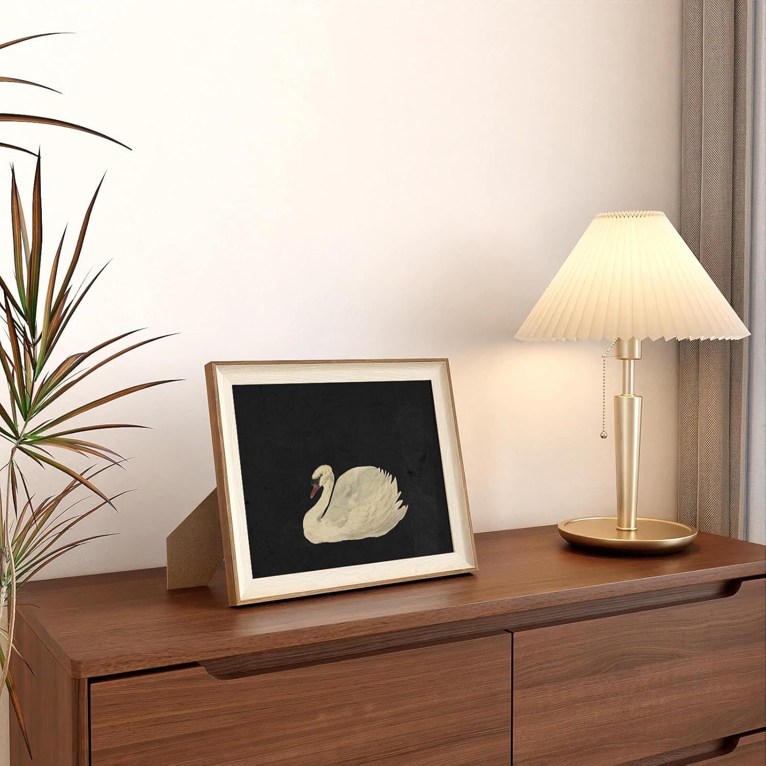 Demonstrates how the product (lamp and/or framed art) fits naturally into a modern home setting, helping shoppers visualize it in their own space.