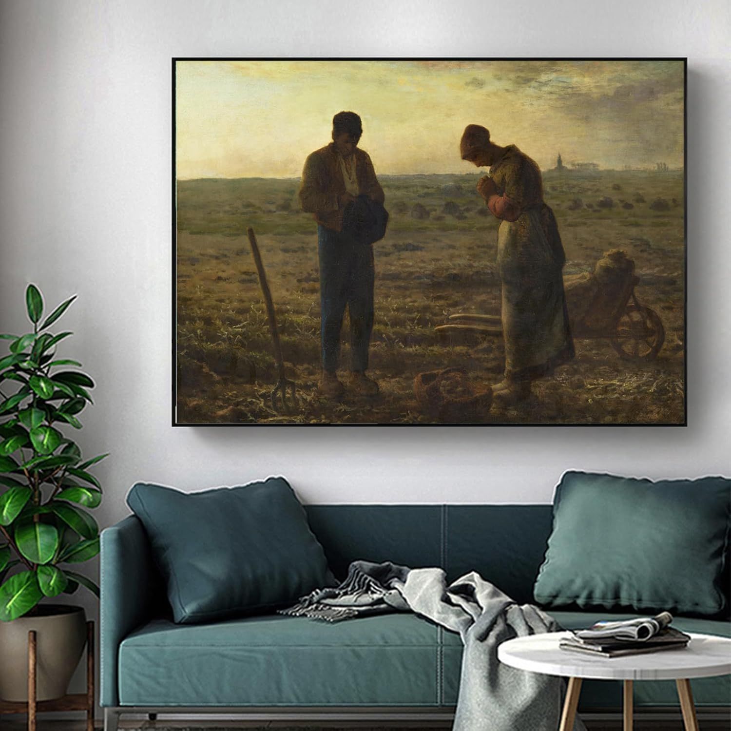 Demonstrates how the framed art print looks when displayed in a real living room setting, helping shoppers visualize the product in their own home.