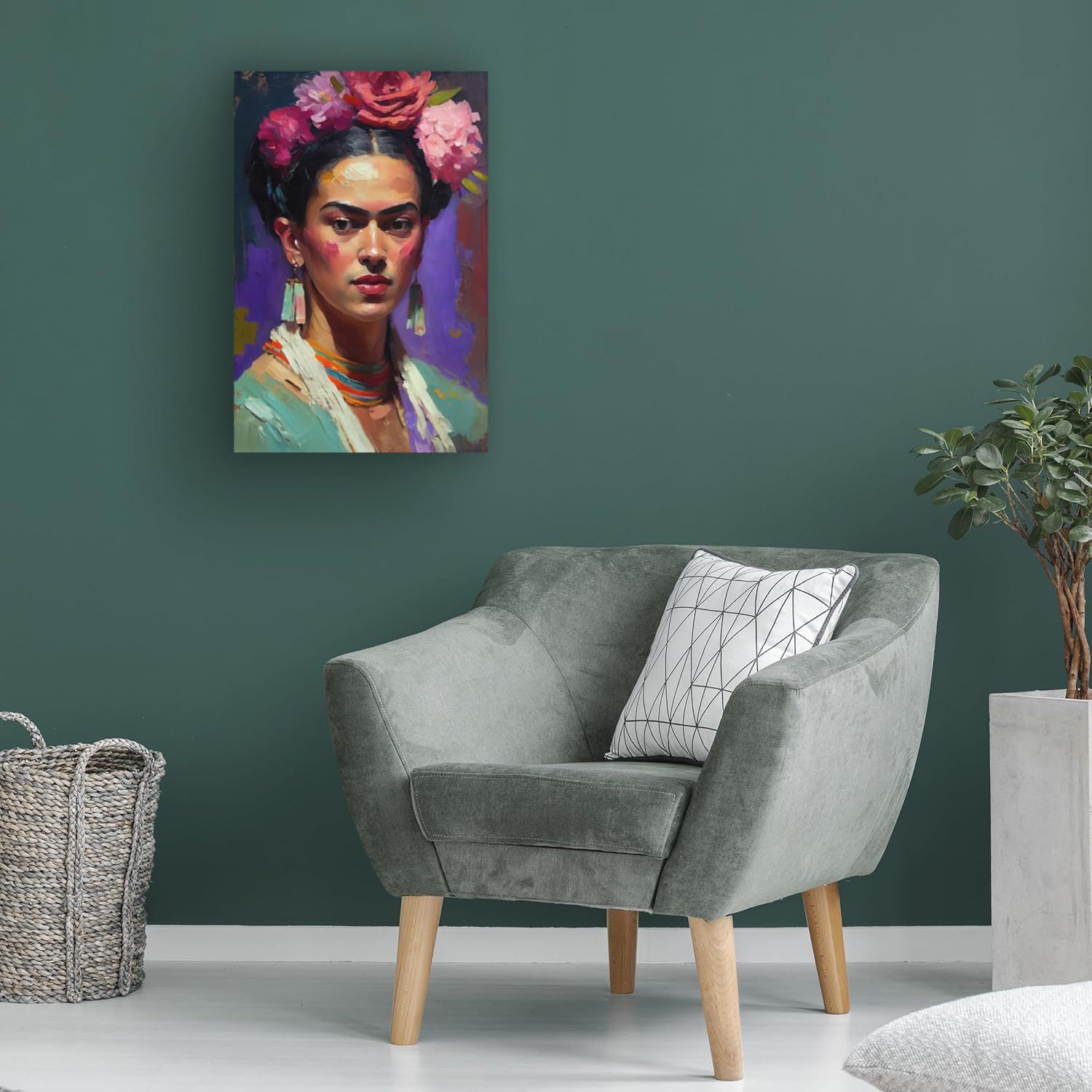 Demonstrates how the product (wall art/canvas print) looks when displayed in a real home setting to help shoppers visualize it in their own space.