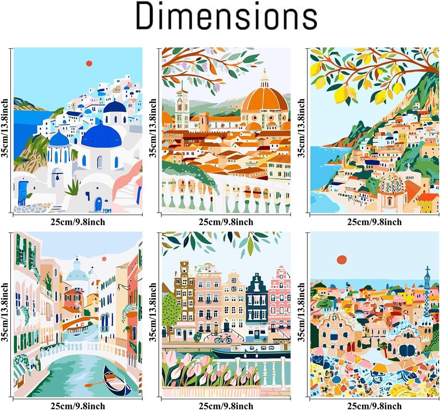 Communicates the exact physical size of each art print (35cm x 25cm / 13.8inch x 9.8inch) to help shoppers understand what they will receive and ensure it fits their space.