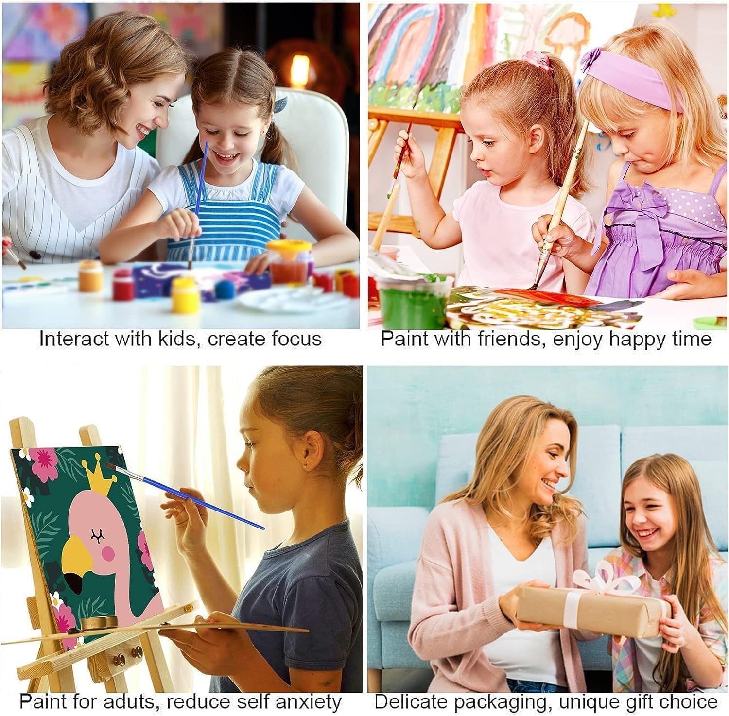 Demonstrates the product's versatility across multiple scenarios including parent-child interaction, kids' activities, adult creative time, and gifting occasions to show broad appeal and multiple…