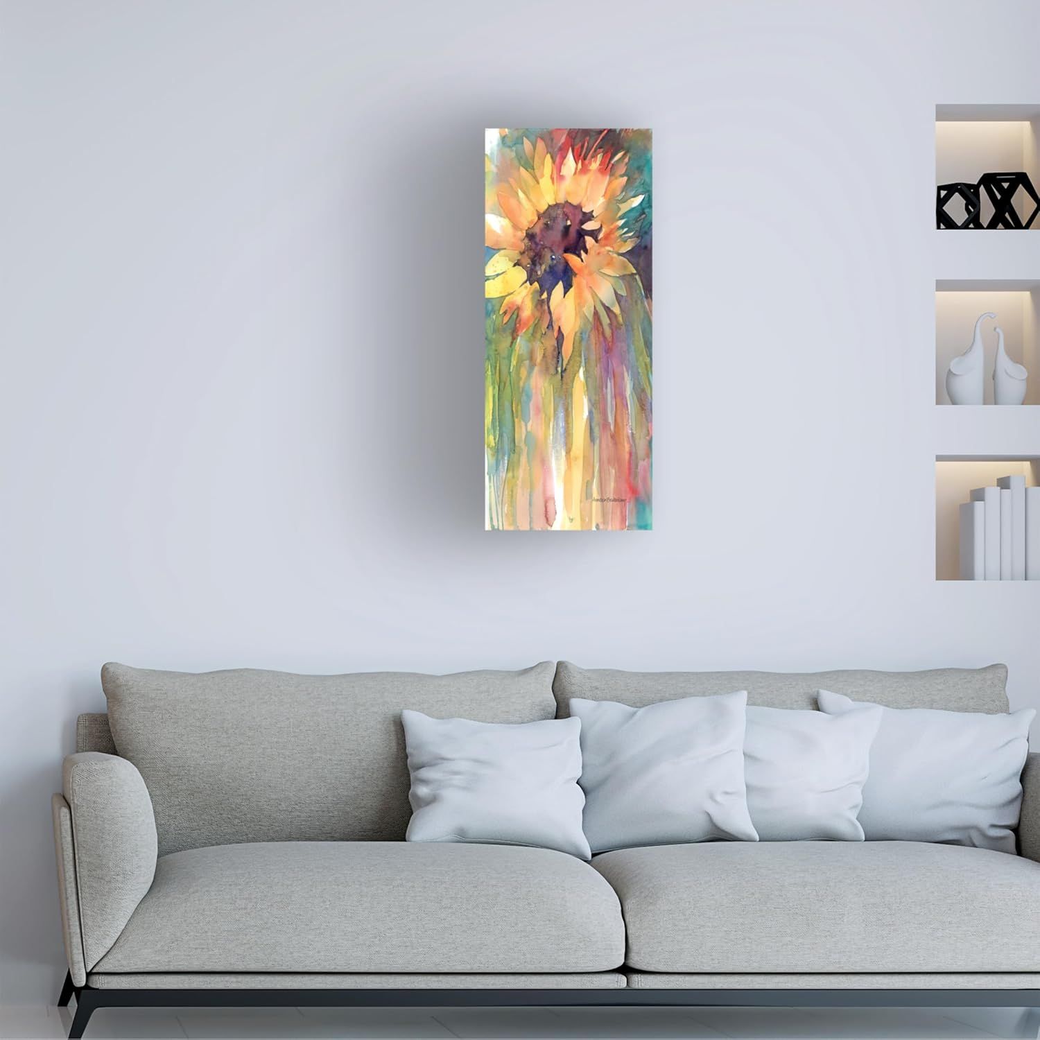 Demonstrates how the product (wall art/canvas print) looks when displayed in a real living space, helping shoppers visualize it in their own home.