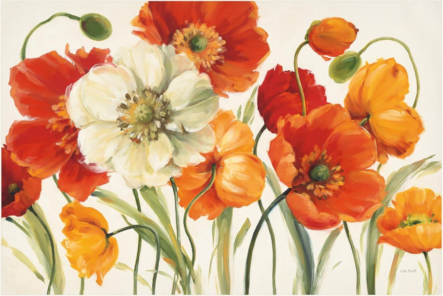 Displays the product in a real-world decorative context to help shoppers visualize how the artwork would look in their home or space.