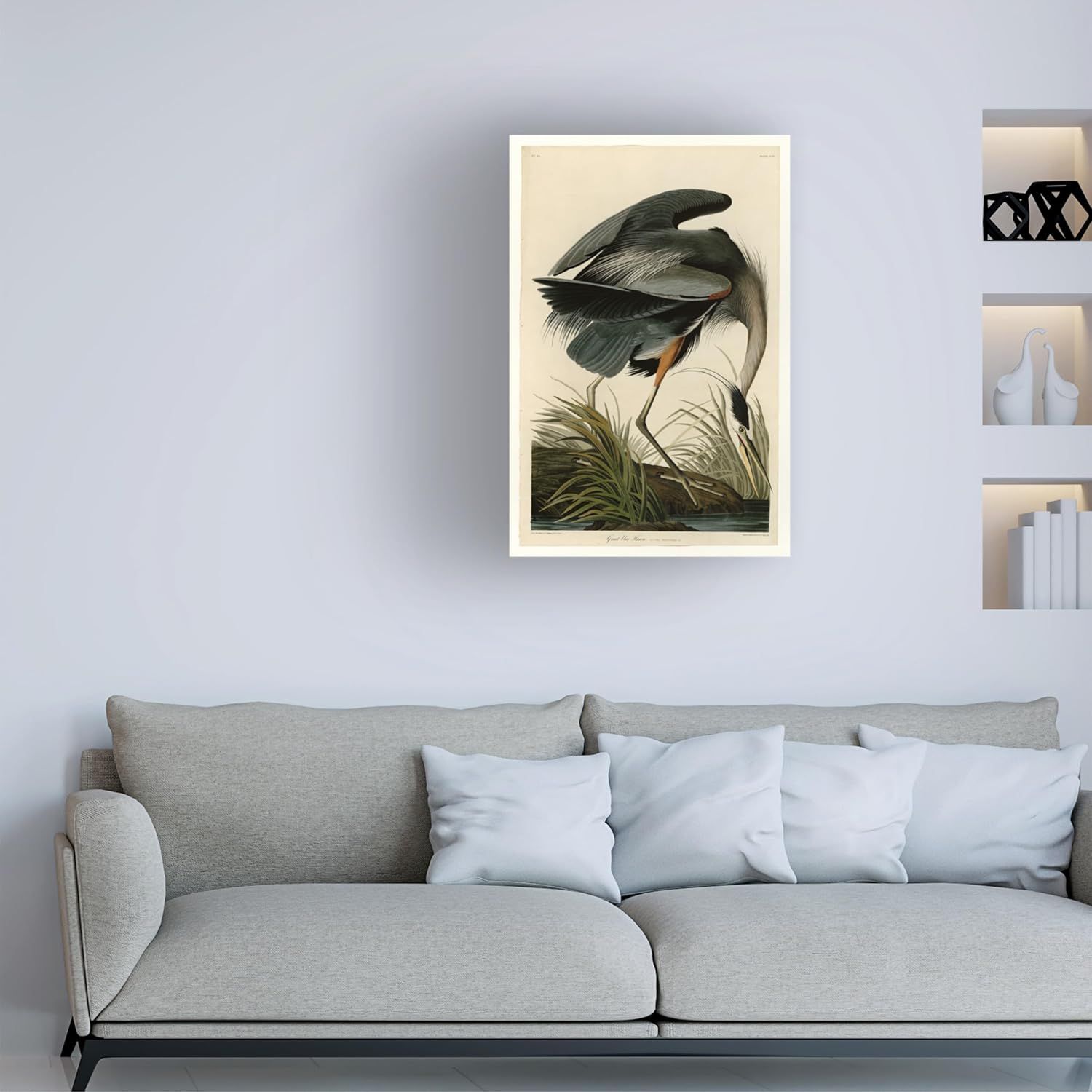Demonstrates how the framed art print looks when displayed in a real living room setting, helping shoppers visualize the product in their own home.