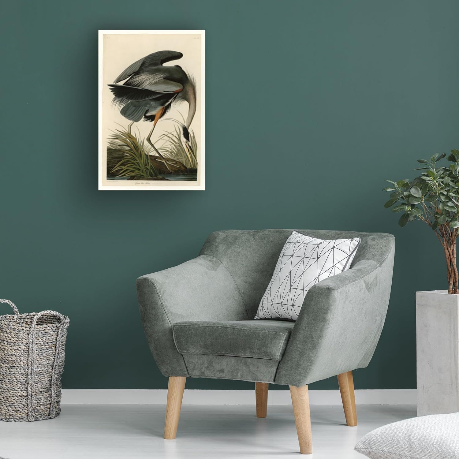 Demonstrates how the framed bird print looks when displayed in a real living space, helping shoppers visualize the product in their own home.