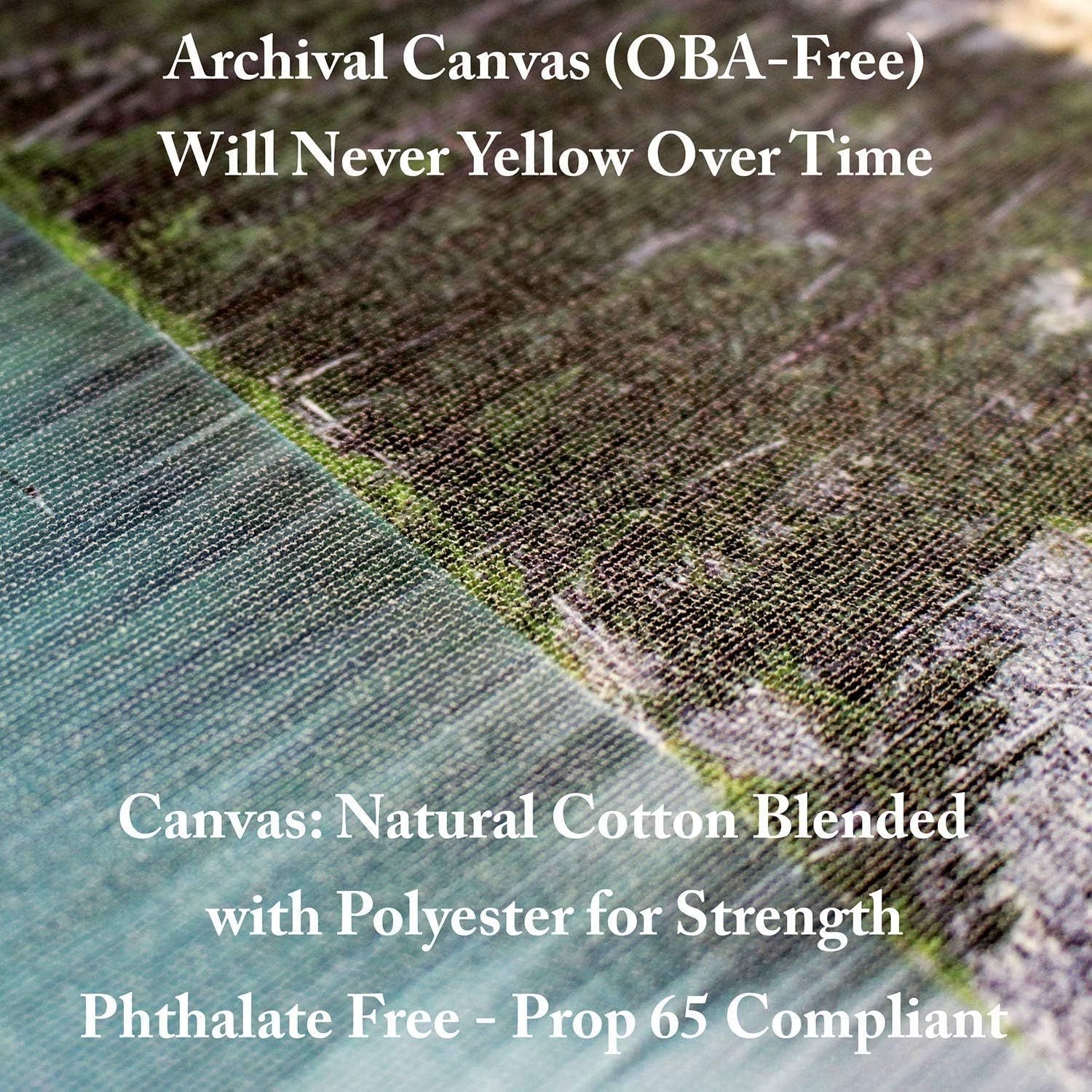 Communicates multiple material quality and safety features of the canvas to reassure buyers about durability, longevity, and environmental/health safety.
